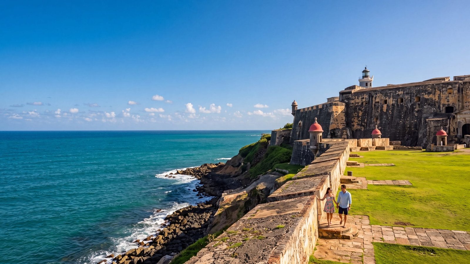 El Morro fort, a couple on the ramparts — Puerto Rico